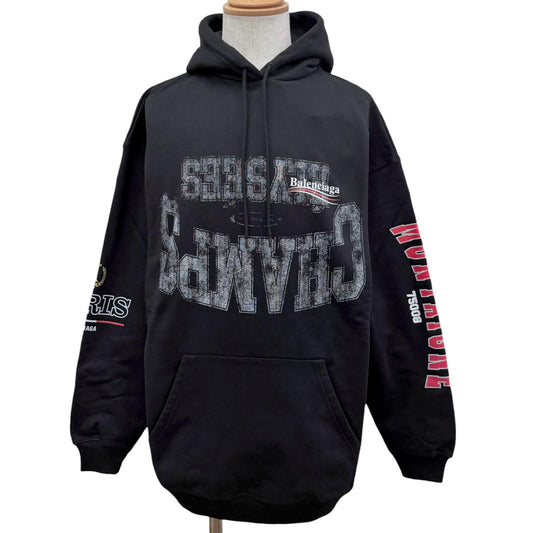Balenciaga Campaign Logo Print Oversize Pullover Hoodie Black XS