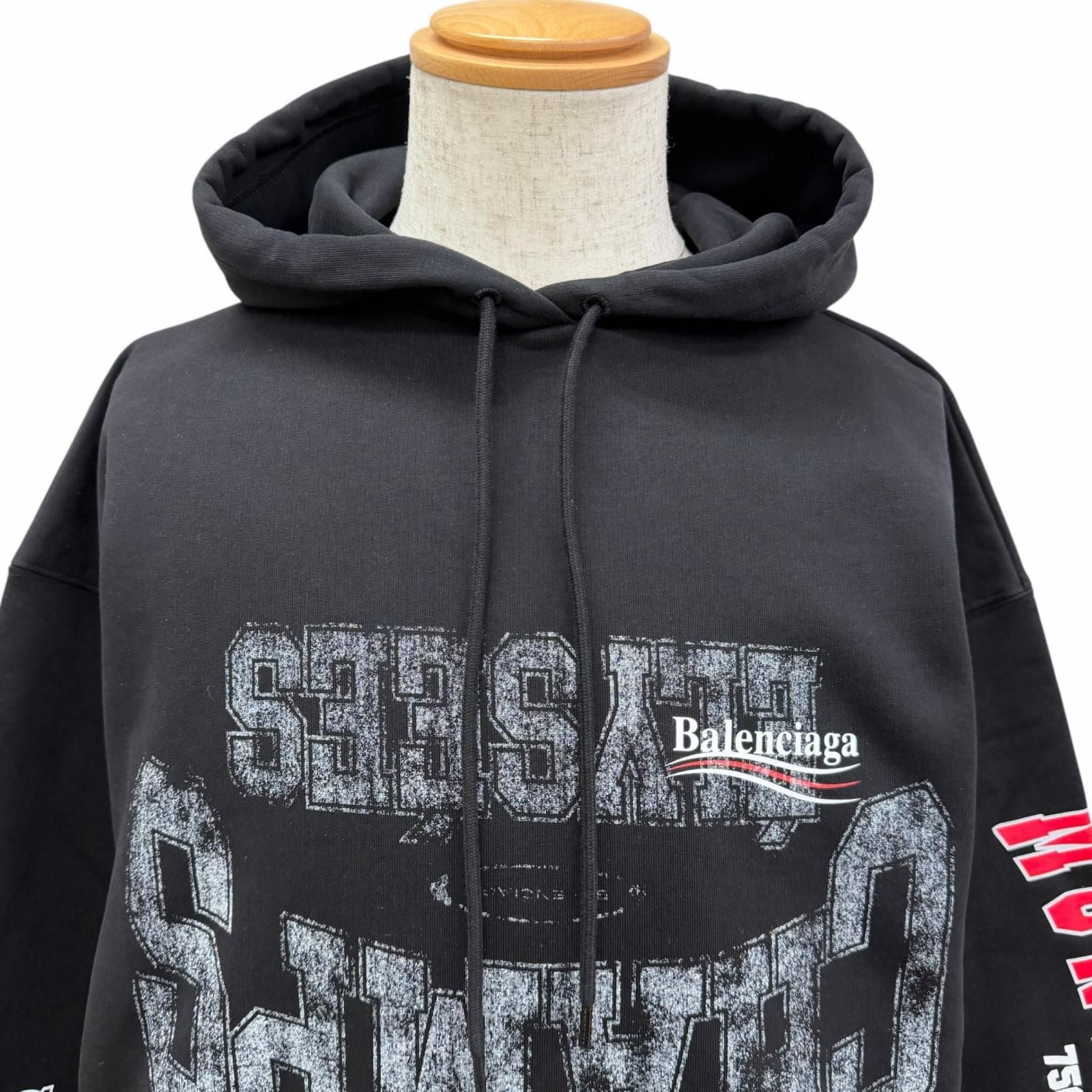 Balenciaga Campaign Logo Print Oversize Pullover Hoodie Black XS — view 2