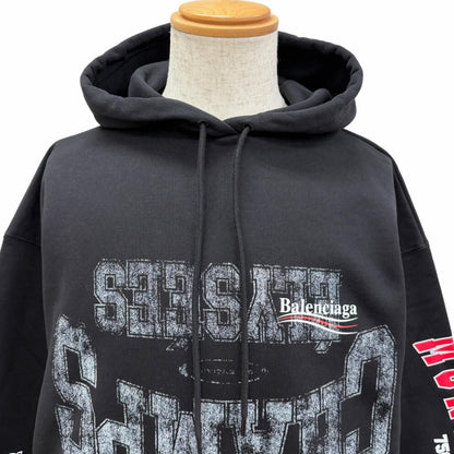 Balenciaga Campaign Logo Print Oversize Pullover Hoodie Black XS — view 2
