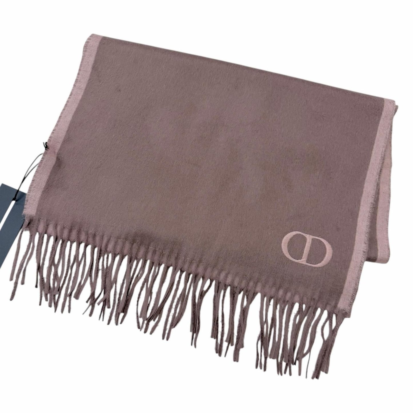 Dior Homme Silk 100% CD Logo Embroidery Fringe Scarf Shawl Pink