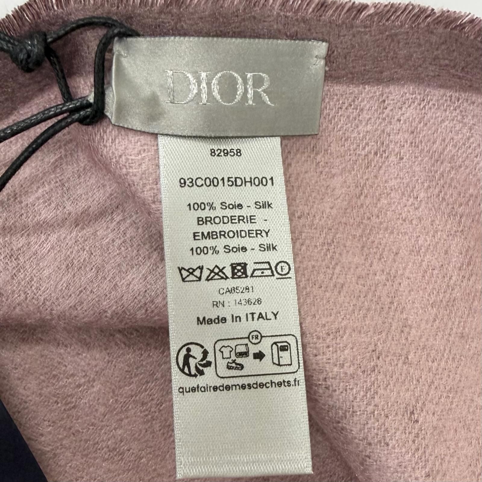 Dior Homme Silk 100% CD Logo Embroidery Fringe Scarf Shawl Pink — view 7