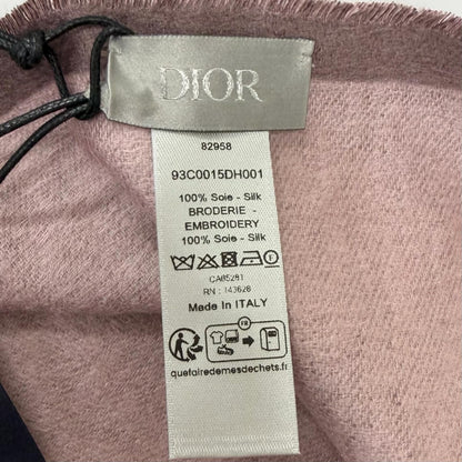 Dior Homme Silk 100% CD Logo Embroidery Fringe Scarf Shawl Pink — view 7
