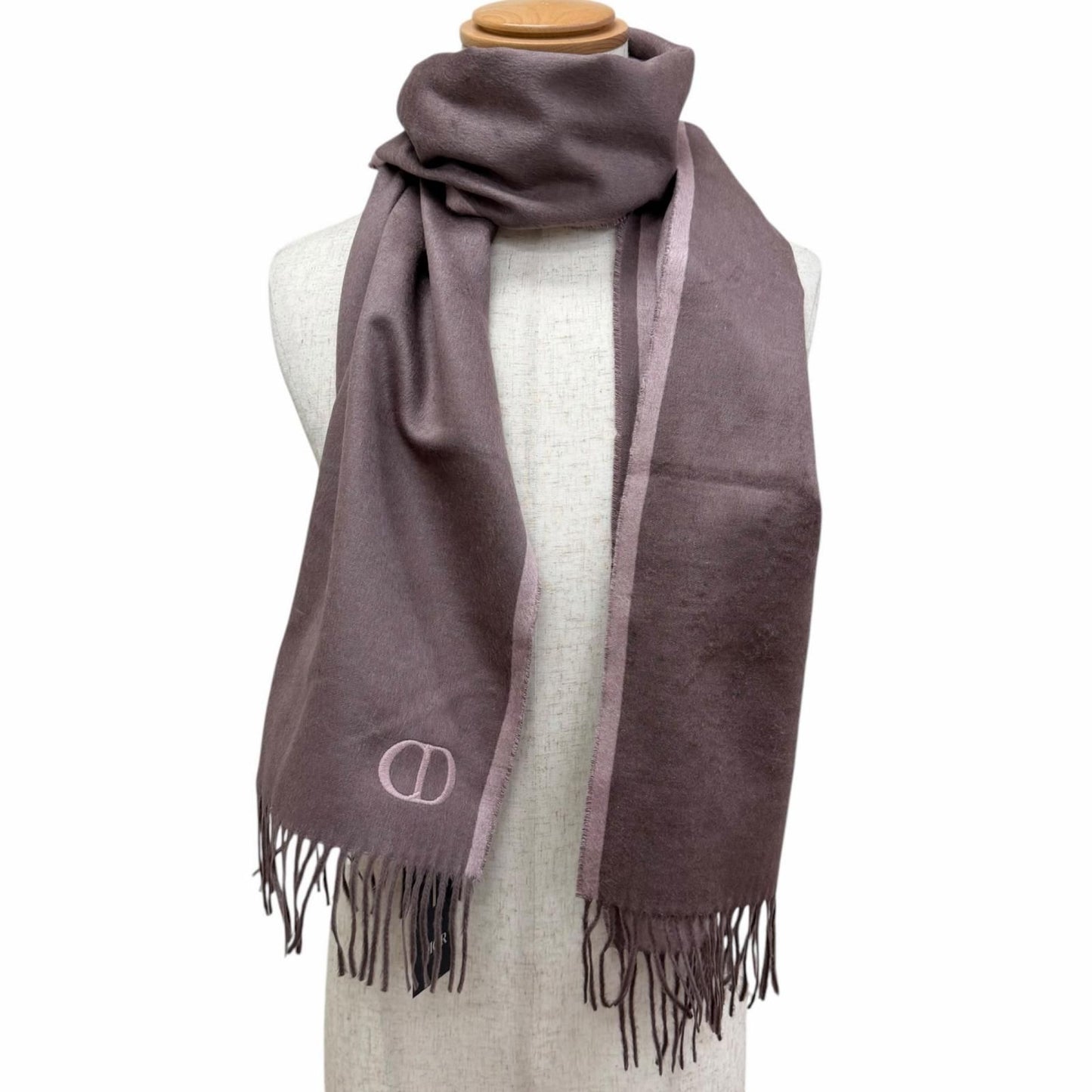 Dior Homme Silk 100% CD Logo Embroidery Fringe Scarf Shawl Pink — view 2