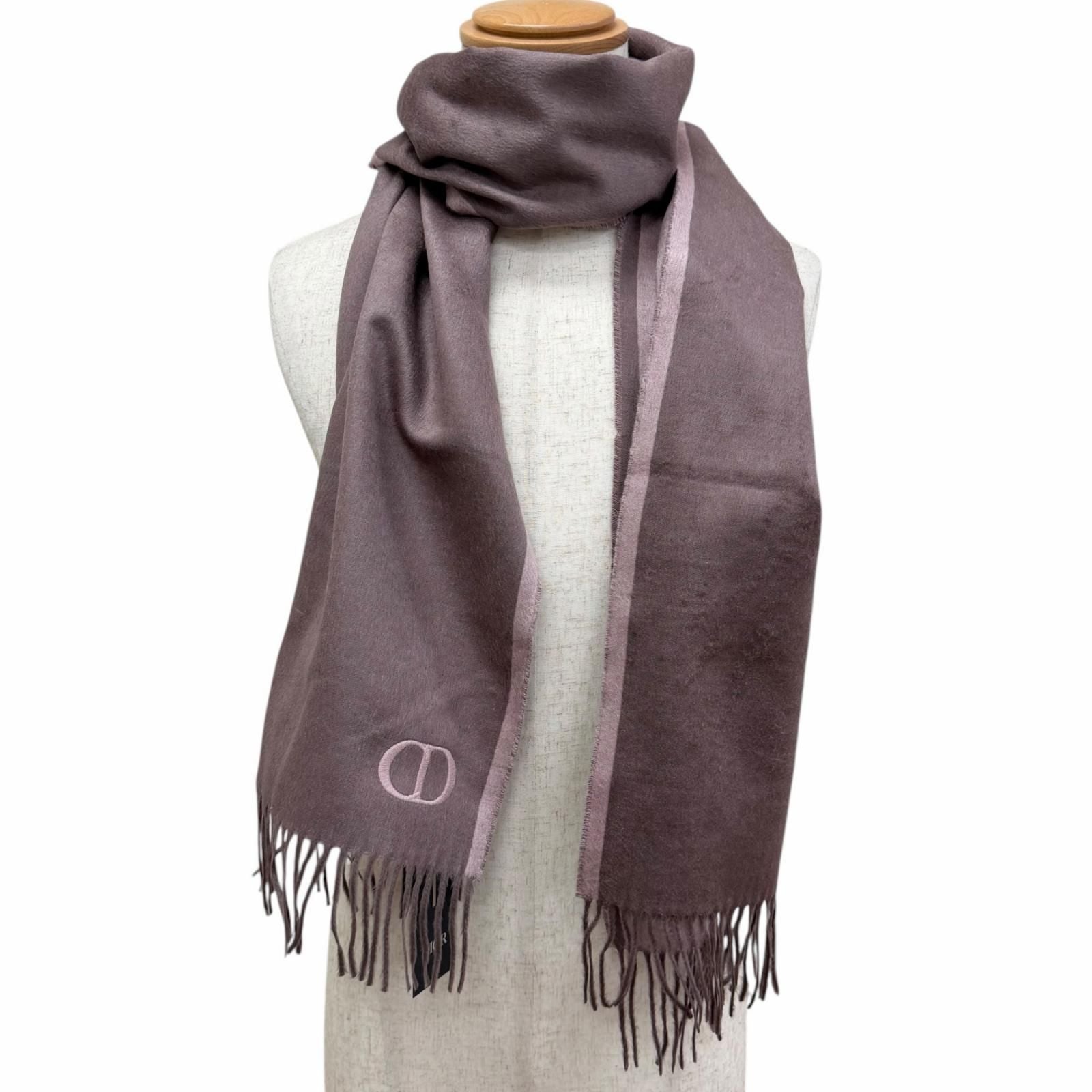 Dior Homme Silk 100% CD Logo Embroidery Fringe Scarf Shawl Pink — view 2