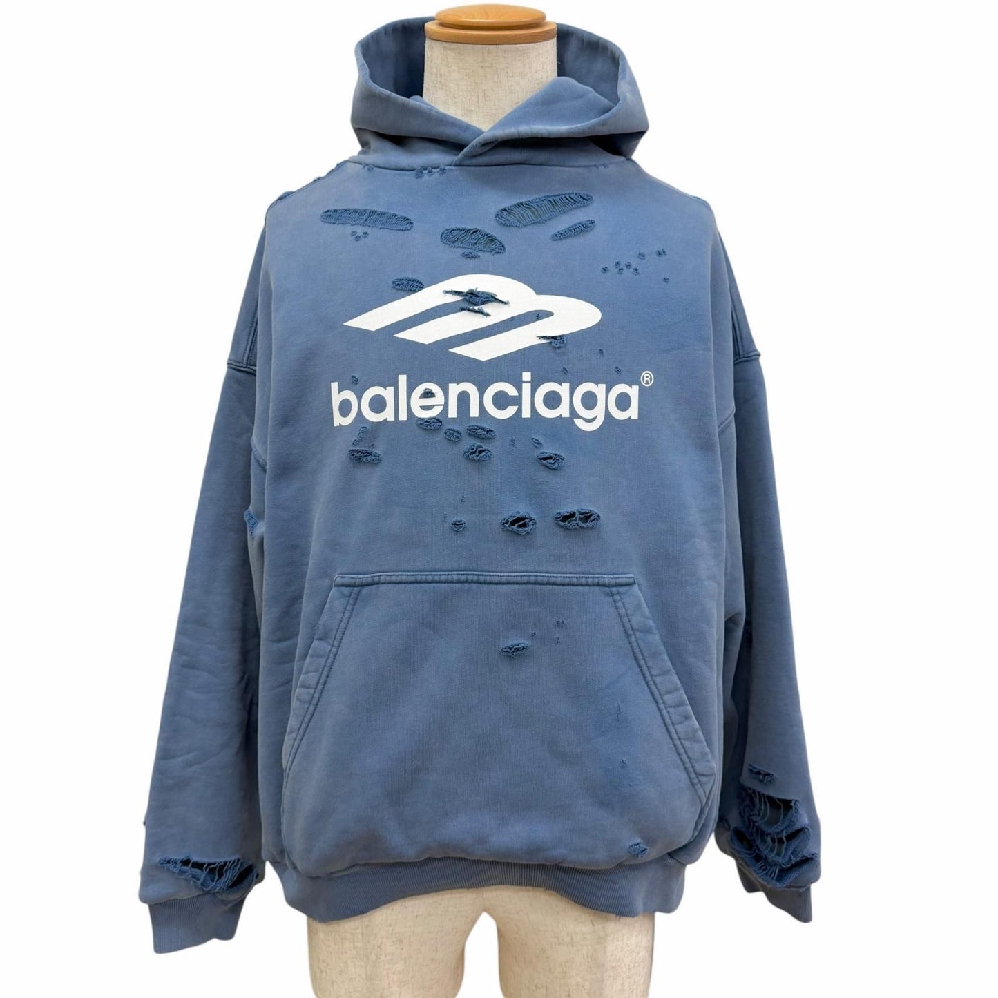 Balenciaga Destroy Layered Sports Hoodie Processing Pullover Light Blue