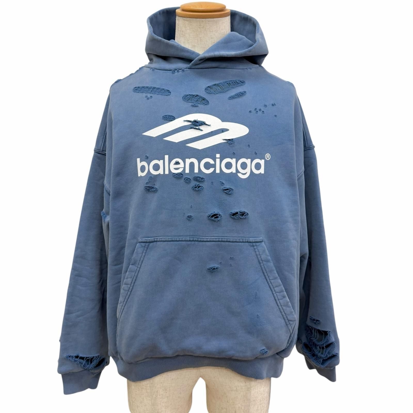 Balenciaga Destroy Layered Sports Hoodie Processing Pullover Light Blue