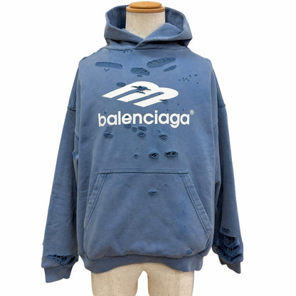 Balenciaga Destroy Layered Sports Hoodie Processing Pullover Light Blue