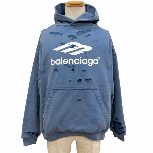 Balenciaga Destroy Layered Sports Hoodie Processing Pullover Light Blue