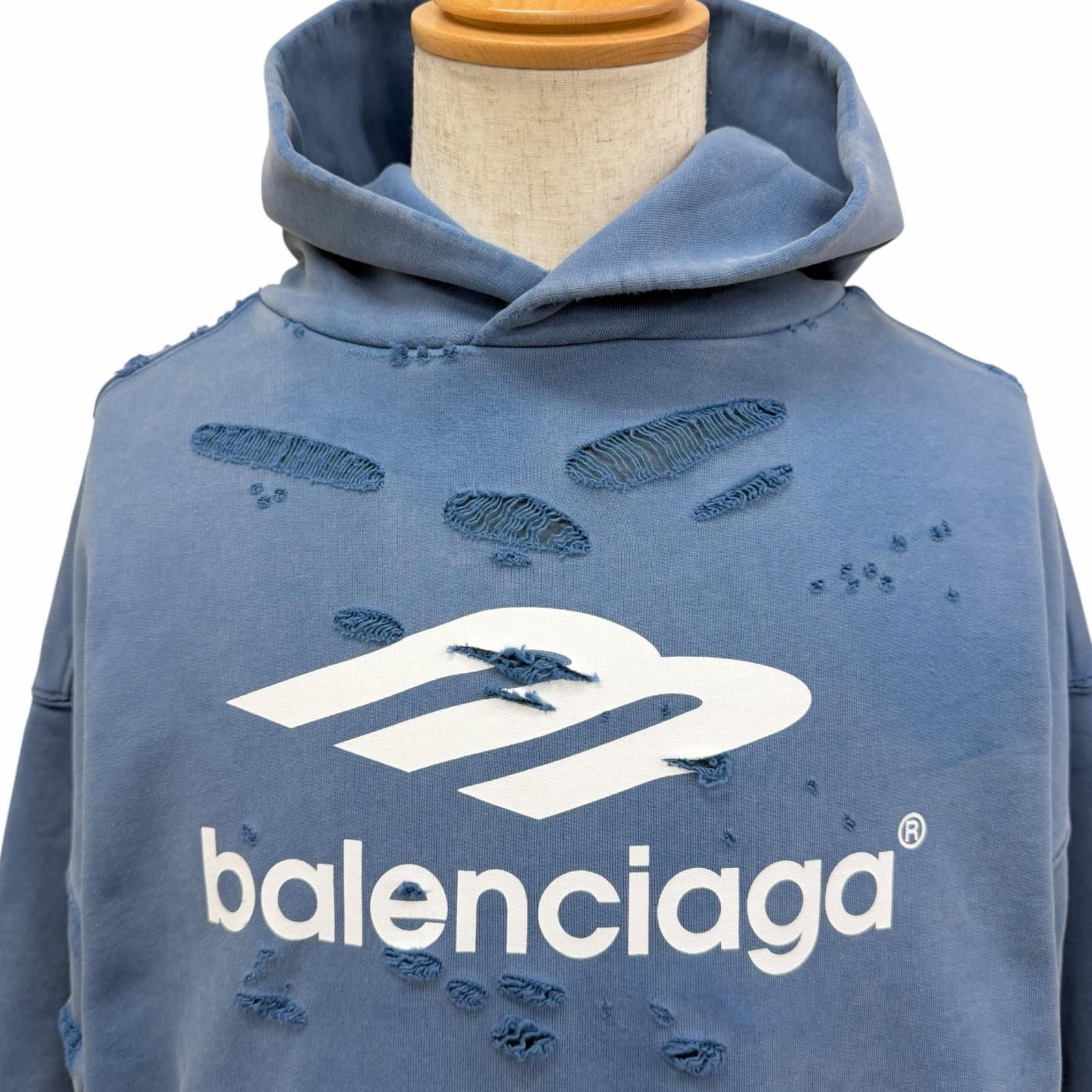 Balenciaga Destroy Layered Sports Hoodie Processing Pullover Light Blue — view 4