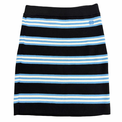 Chanel Cotton Cashmere CC Logo Multi Border Pattern Knit Skirt Mini Black Blue