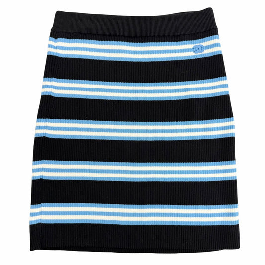Chanel Cotton Cashmere CC Logo Multi Border Pattern Knit Skirt Mini Black Blue
