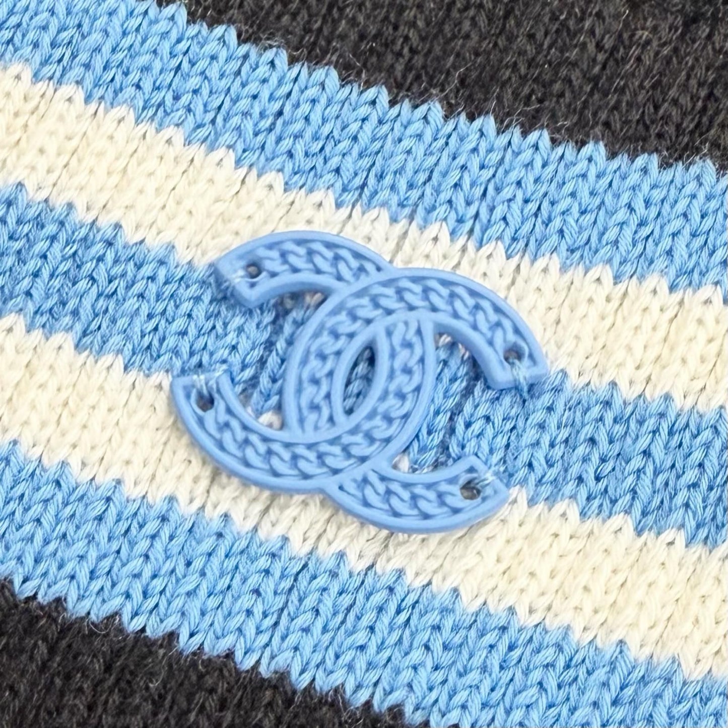 Chanel Cotton Cashmere CC Logo Multi Border Pattern Knit Skirt Mini Black Blue — view 4