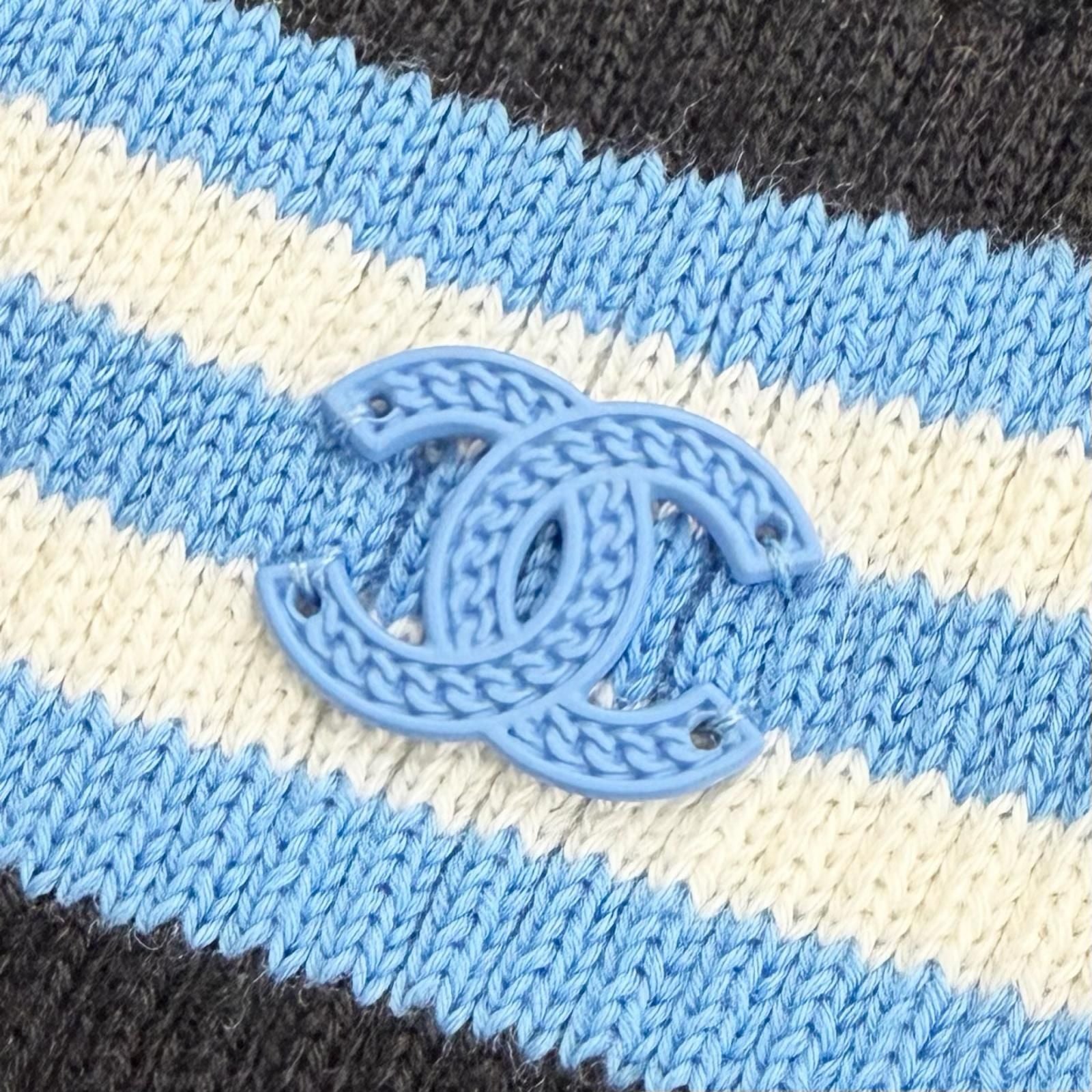Chanel Cotton Cashmere CC Logo Multi Border Pattern Knit Skirt Mini Black Blue — view 4