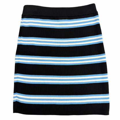 Chanel Cotton Cashmere CC Logo Multi Border Pattern Knit Skirt Mini Black Blue — view 2