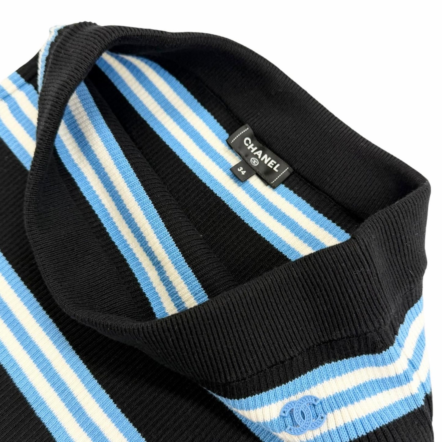Chanel Cotton Cashmere CC Logo Multi Border Pattern Knit Skirt Mini Black Blue — view 3
