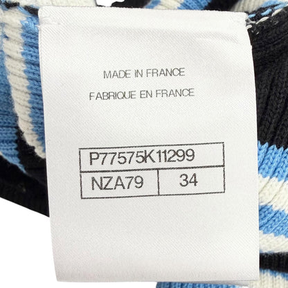 Chanel Cotton Cashmere CC Logo Multi Border Pattern Knit Skirt Mini Black Blue — view 6