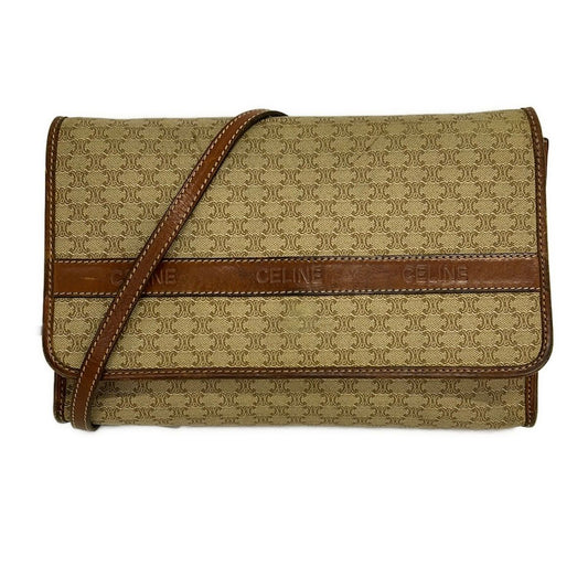 Celine Shoulder Bag Macadam Pattern Beige Brown Leather