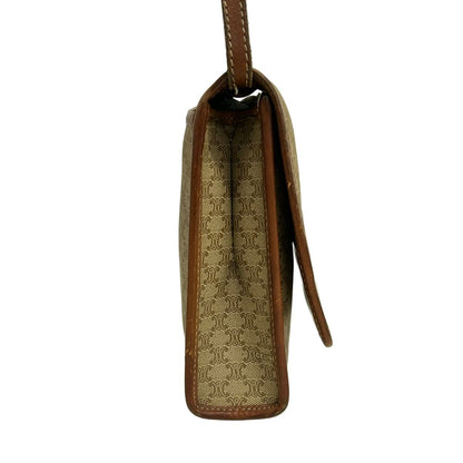 Celine Shoulder Bag Macadam Pattern Beige Brown Leather — view 2