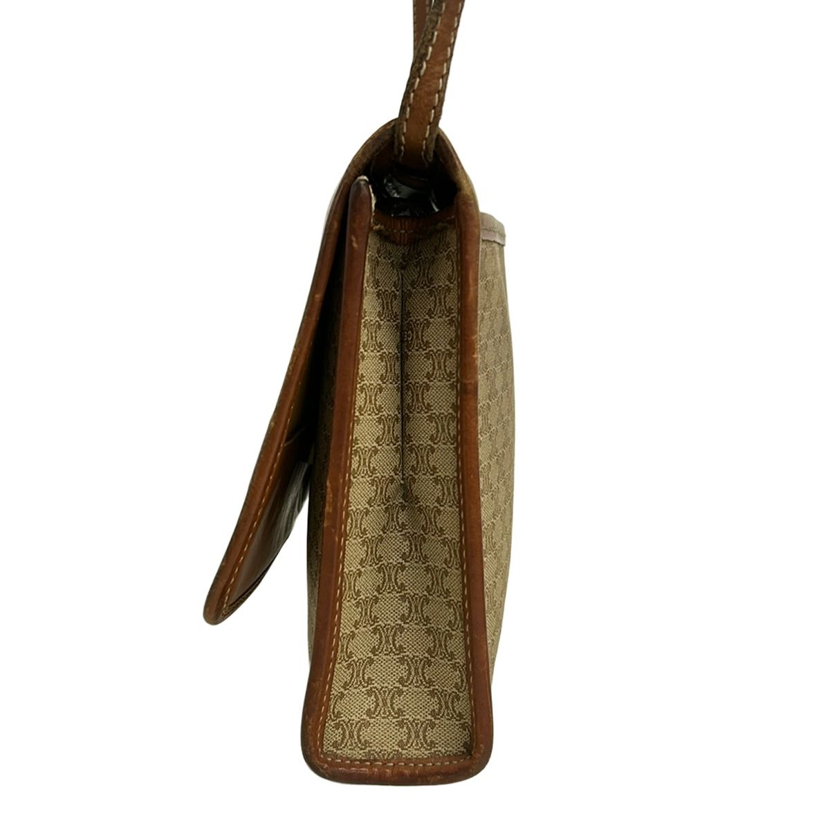 Celine Shoulder Bag Macadam Pattern Beige Brown Leather — view 4