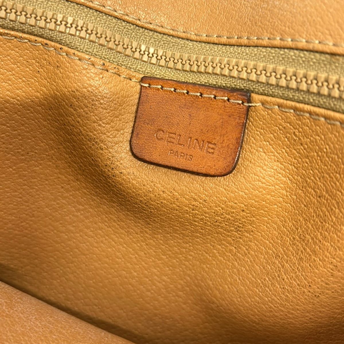 Celine Shoulder Bag Macadam Pattern Beige Brown Leather — view 8