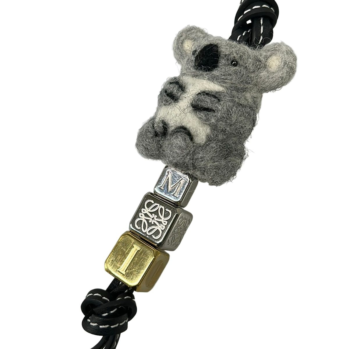 Loewe Key Holder Black Silver Multi Koala Wool Leather — view 4