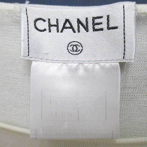 Chanel Short Sleeve Knit Sweater Top 38 White Logo Plate — view 3