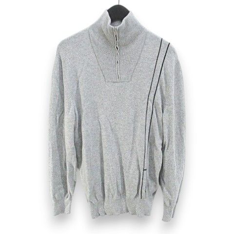 Hermes Long Sleeve Knit Sweater High Neck Quarter Zip Sheep Leather S Gray Line