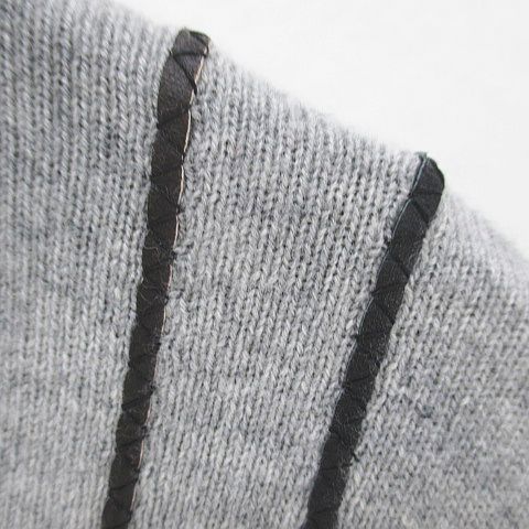 Hermes Long Sleeve Knit Sweater High Neck Quarter Zip Sheep Leather S Gray Line — view 4