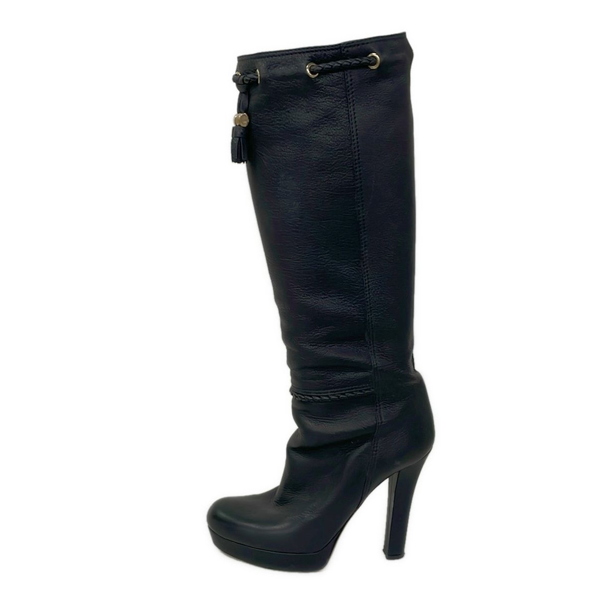 Gucci Long Boots 37.5 Black Tassel Leather