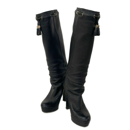 Gucci Long Boots 37.5 Black Tassel Leather — view 2