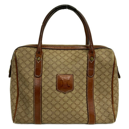 Celine Handbag Macadam Pattern Beige Brown Mini Boston Leather