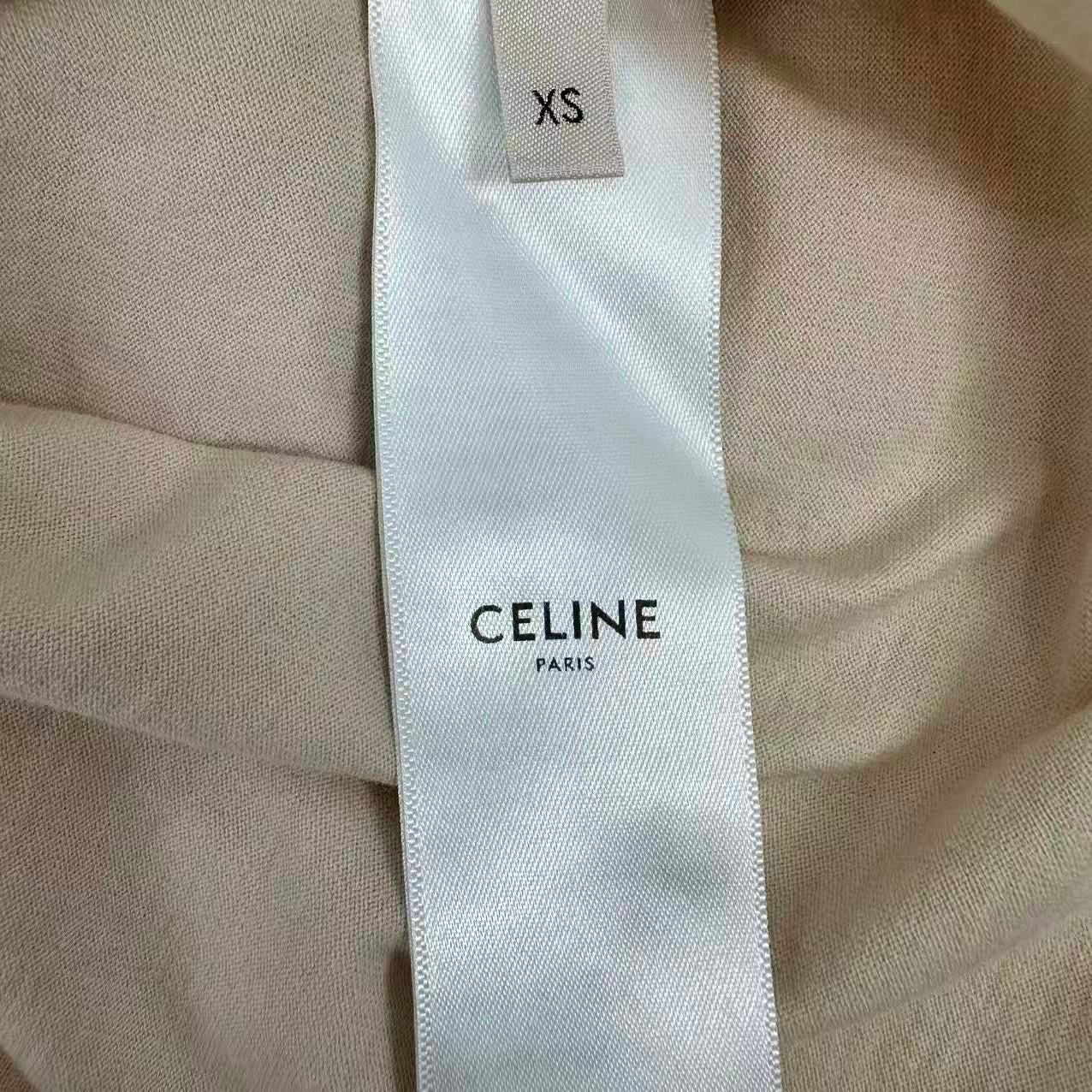 Celine Cotton Cropped Logo T-Shirt Beige — view 5