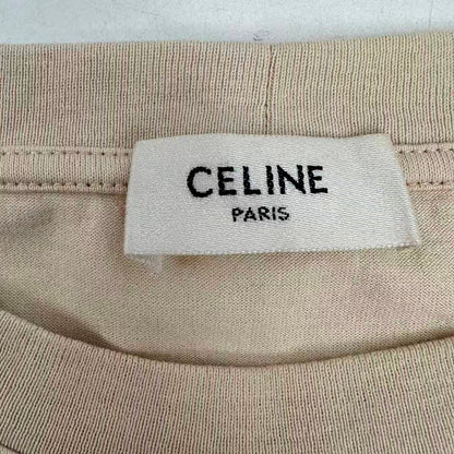 Celine Cotton Cropped Logo T-Shirt Beige — view 4