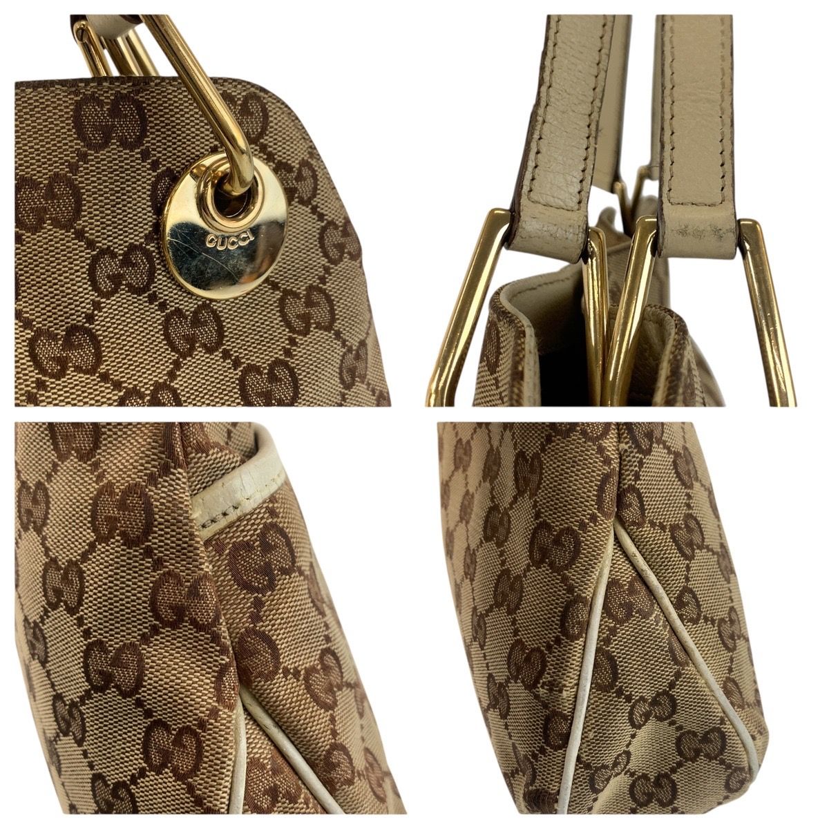 Gucci Eclipse Beige Ivory Gold GG Canvas Tote Shoulder — view 6