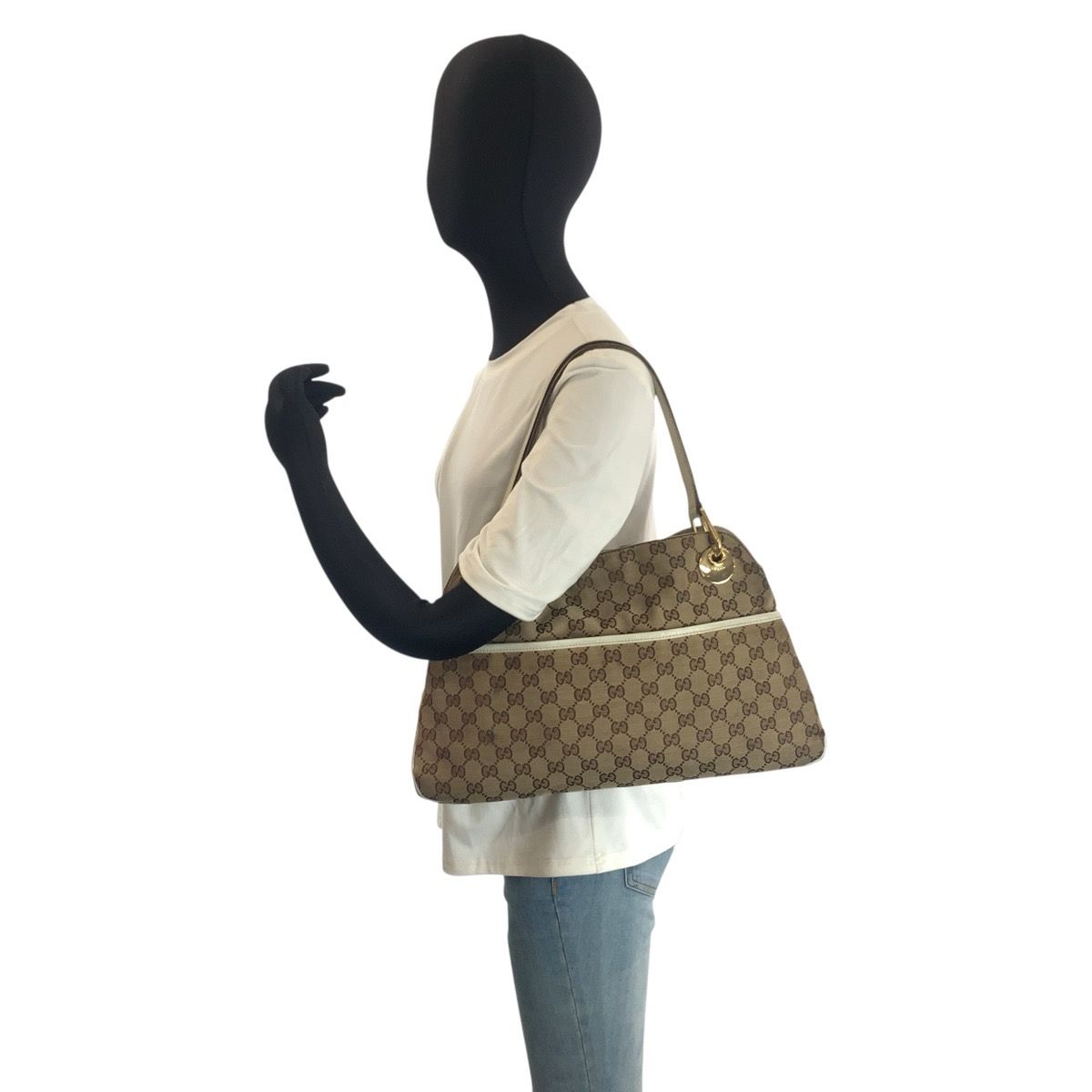 Gucci Eclipse Beige Ivory Gold GG Canvas Tote Shoulder — view 7