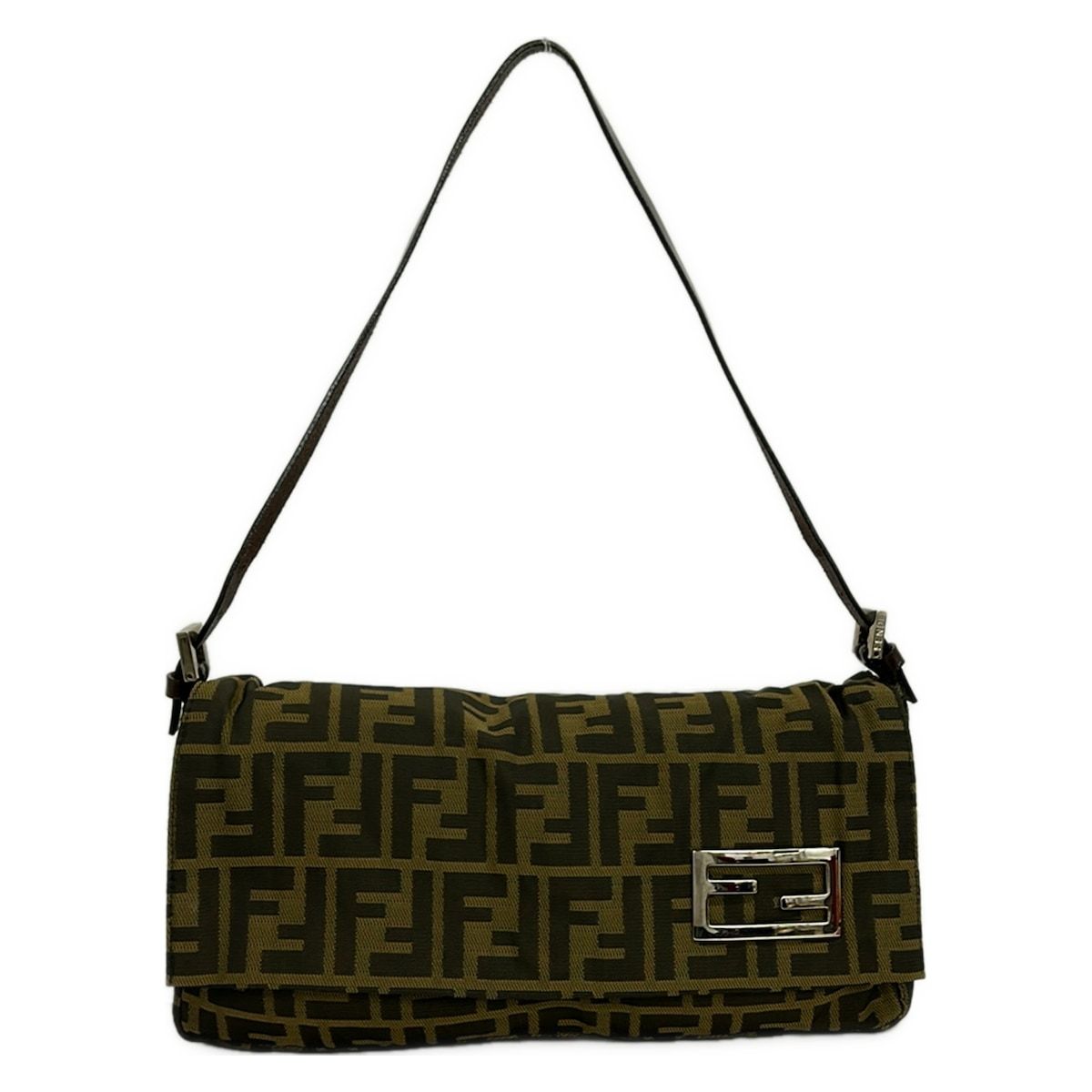 Fendi Shoulder Bag Zucca Pattern Dark Brown Leather