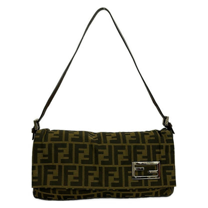 Fendi Shoulder Bag Zucca Pattern Dark Brown Leather