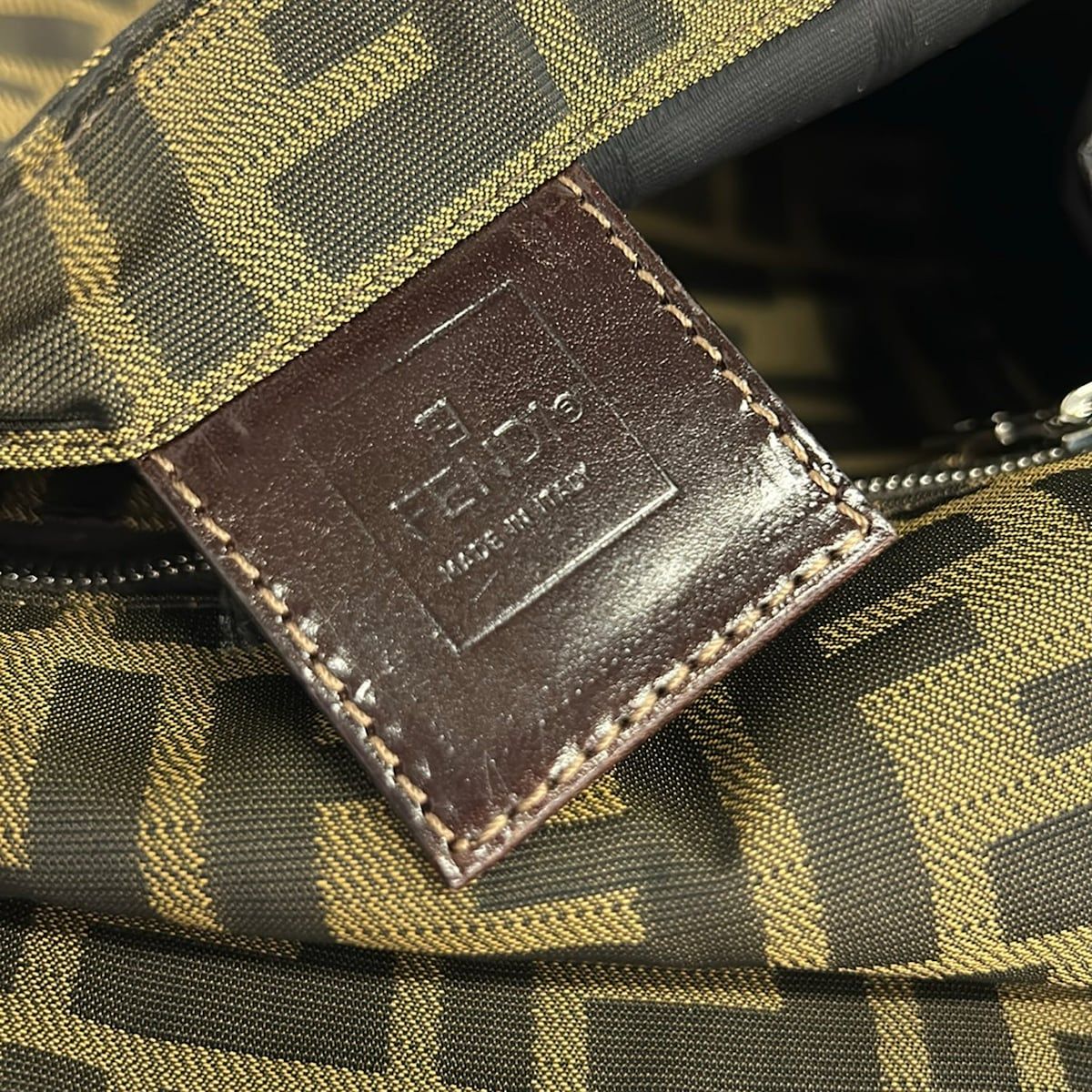 Fendi Shoulder Bag Zucca Pattern Dark Brown Leather — view 8