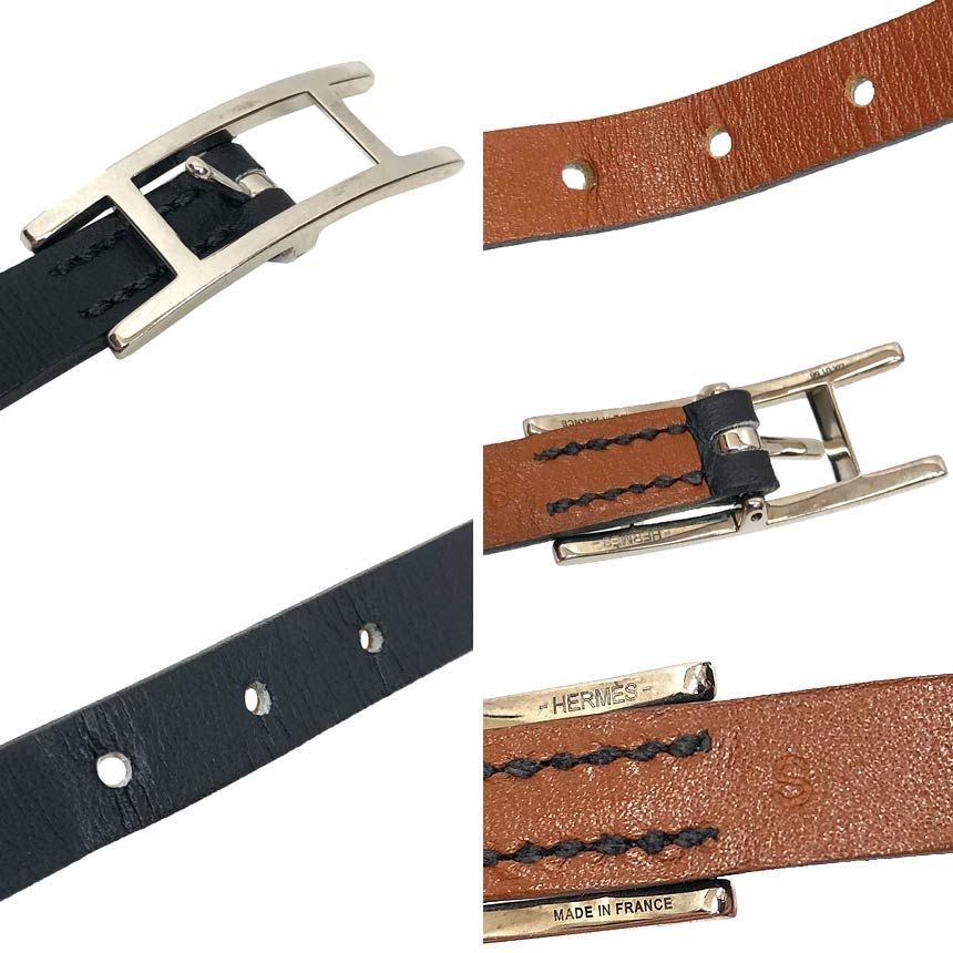 Hermes Hapi 3 Leather Bracelet Choker S Black Silver — view 3