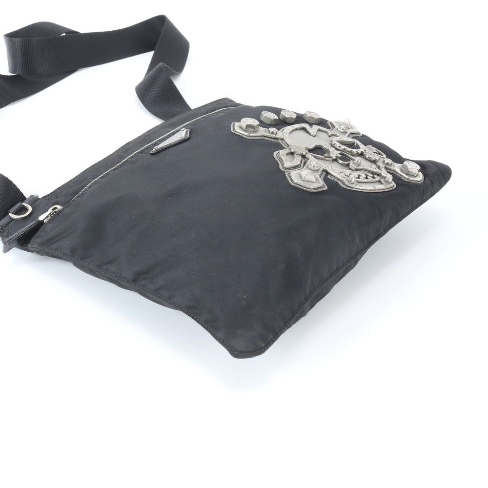 Prada Tessuto Nylon Skull Triangle Logo Leather Shoulder Bag Crossbody UG — view 6