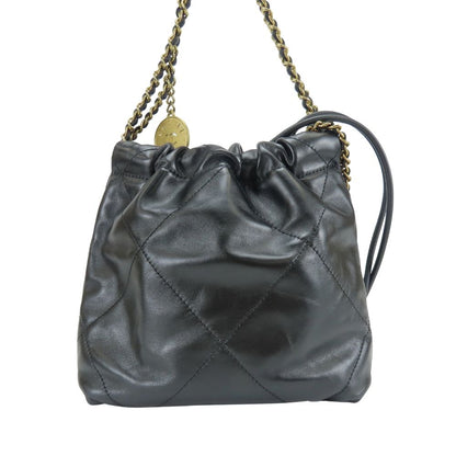 Chanel Shoulder Bag 22 Mini Shiny Calfskin Black Gold Crossbody Plate Chain — view 3
