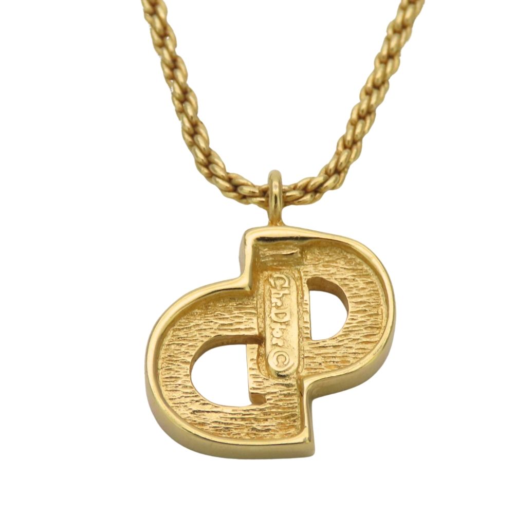 Dior Necklace CD Logo Metal Rhinestone Gold Plated Pendant — view 2
