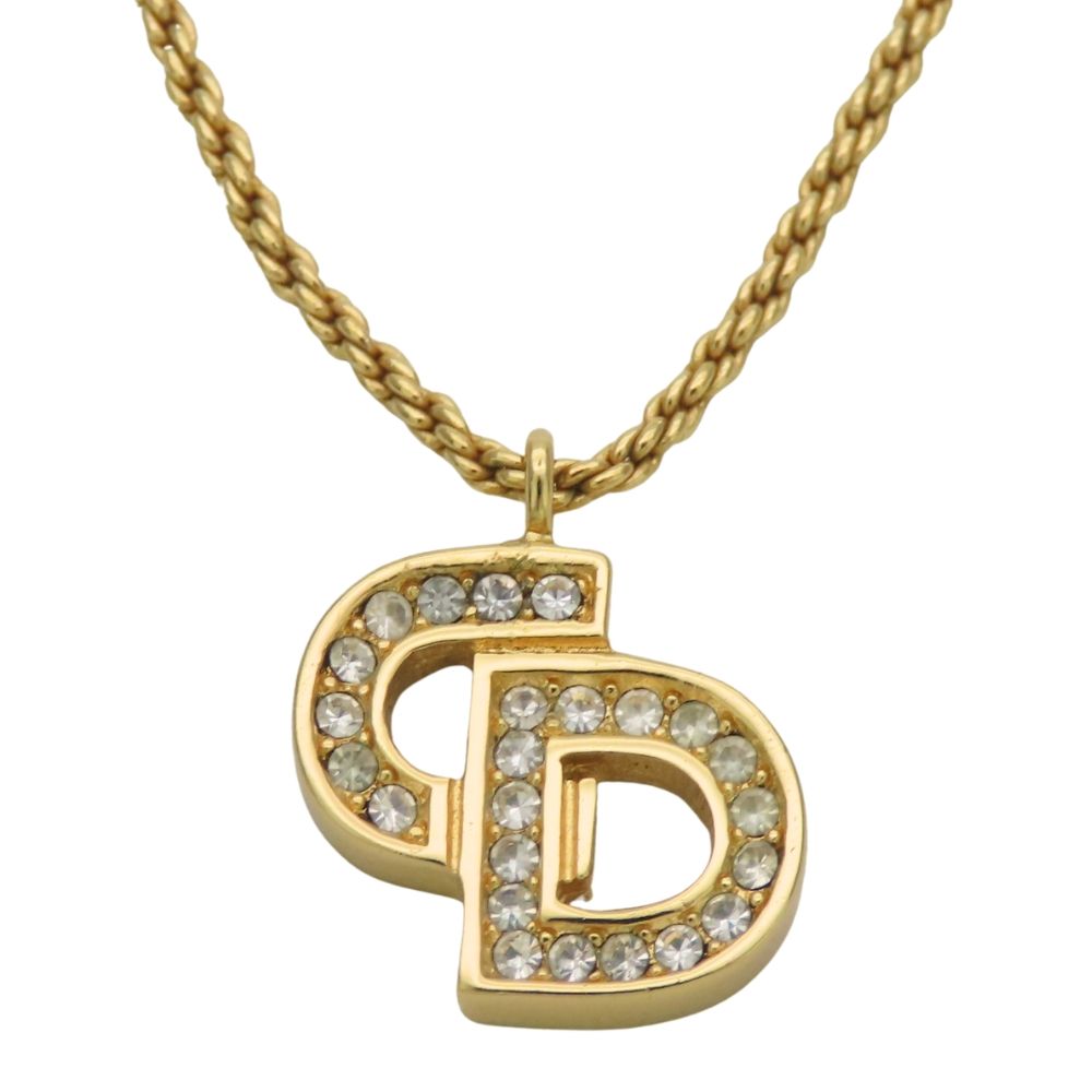 Dior Necklace CD Logo Metal Rhinestone Gold Plated Pendant