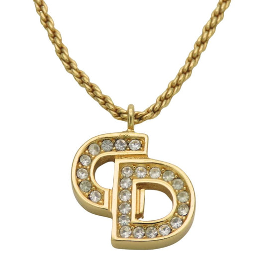 Dior Necklace CD Logo Metal Rhinestone Gold Plated Pendant