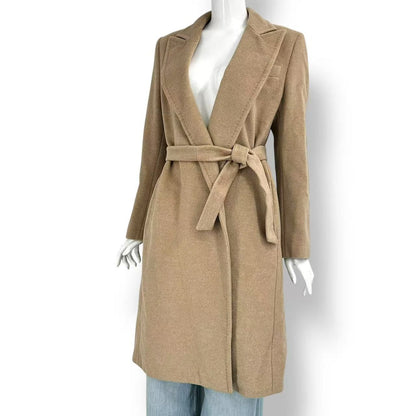 Max Mara Wool Long Belt Wrap Coat Beige 38