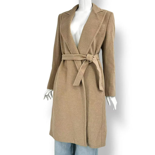 Max Mara Wool Long Belt Wrap Coat Beige 38