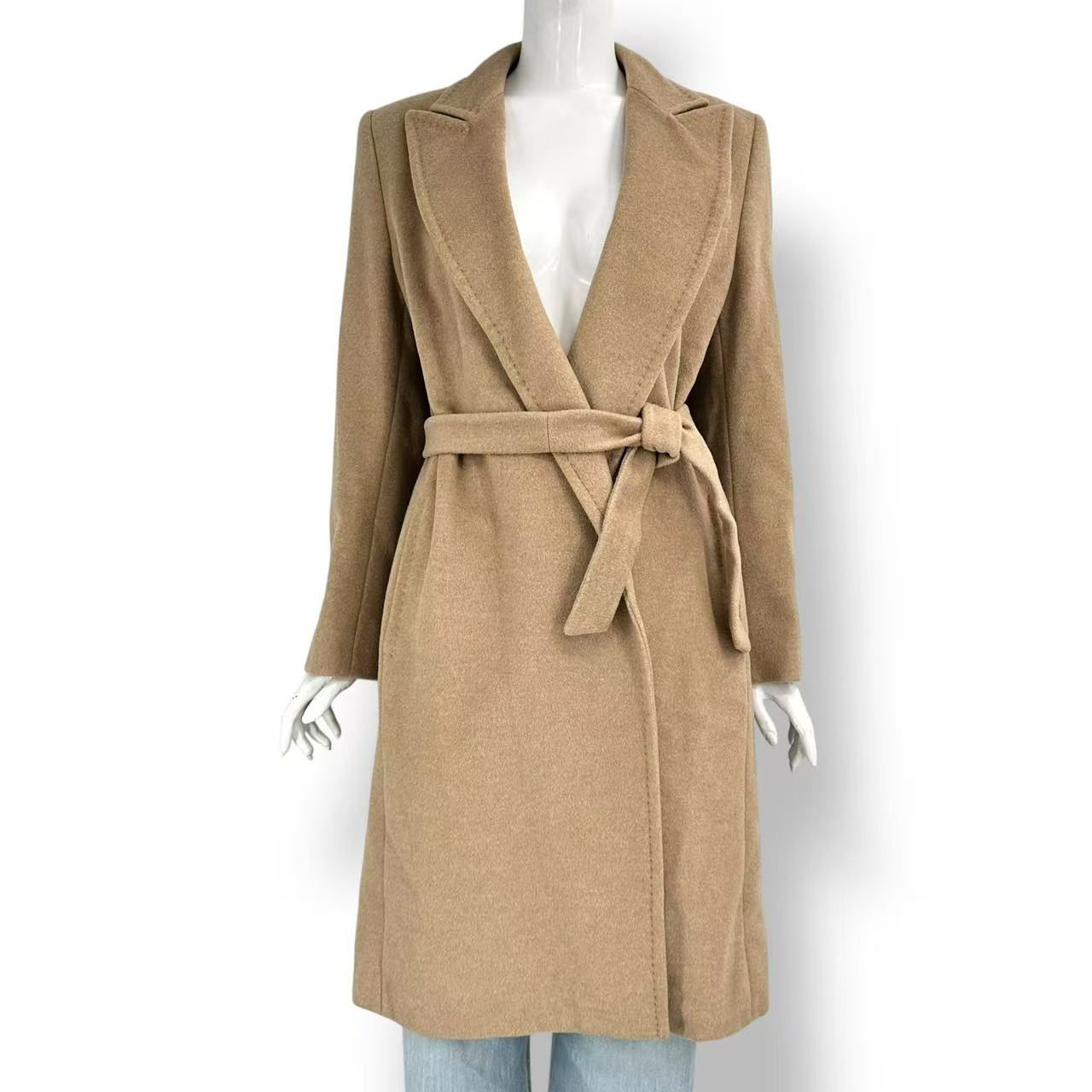 Max Mara Wool Long Belt Wrap Coat Beige 38 — view 2