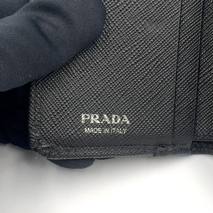 Prada New Arrivals Saffiano Triangle Leather Black Trifold Wallet Silver — view 4