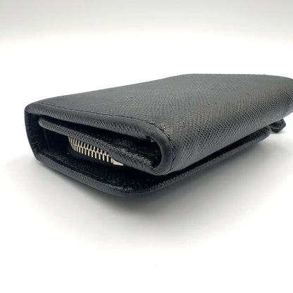 Prada New Arrivals Saffiano Triangle Leather Black Trifold Wallet Silver — view 5