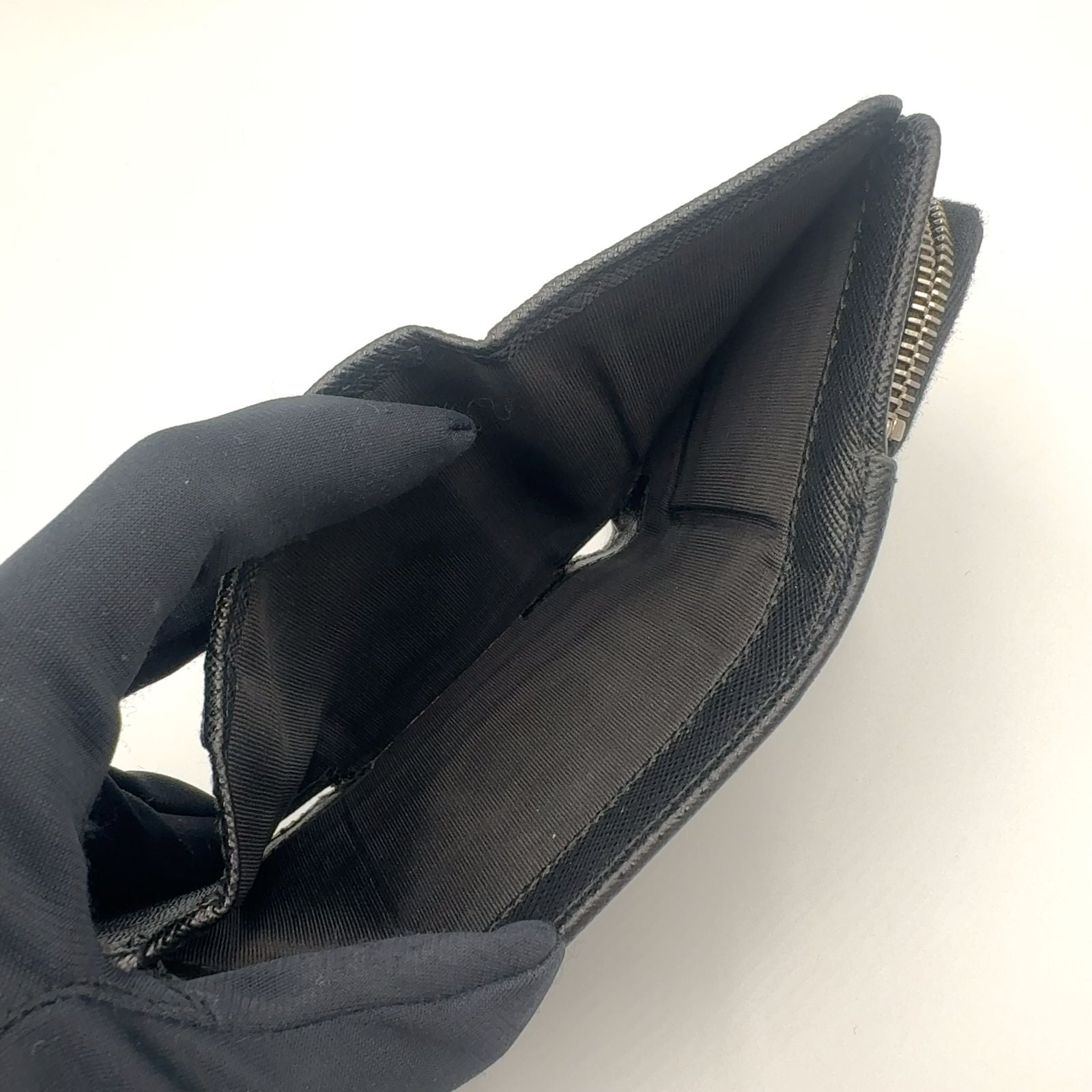 Prada New Arrivals Saffiano Triangle Leather Black Trifold Wallet Silver — view 8
